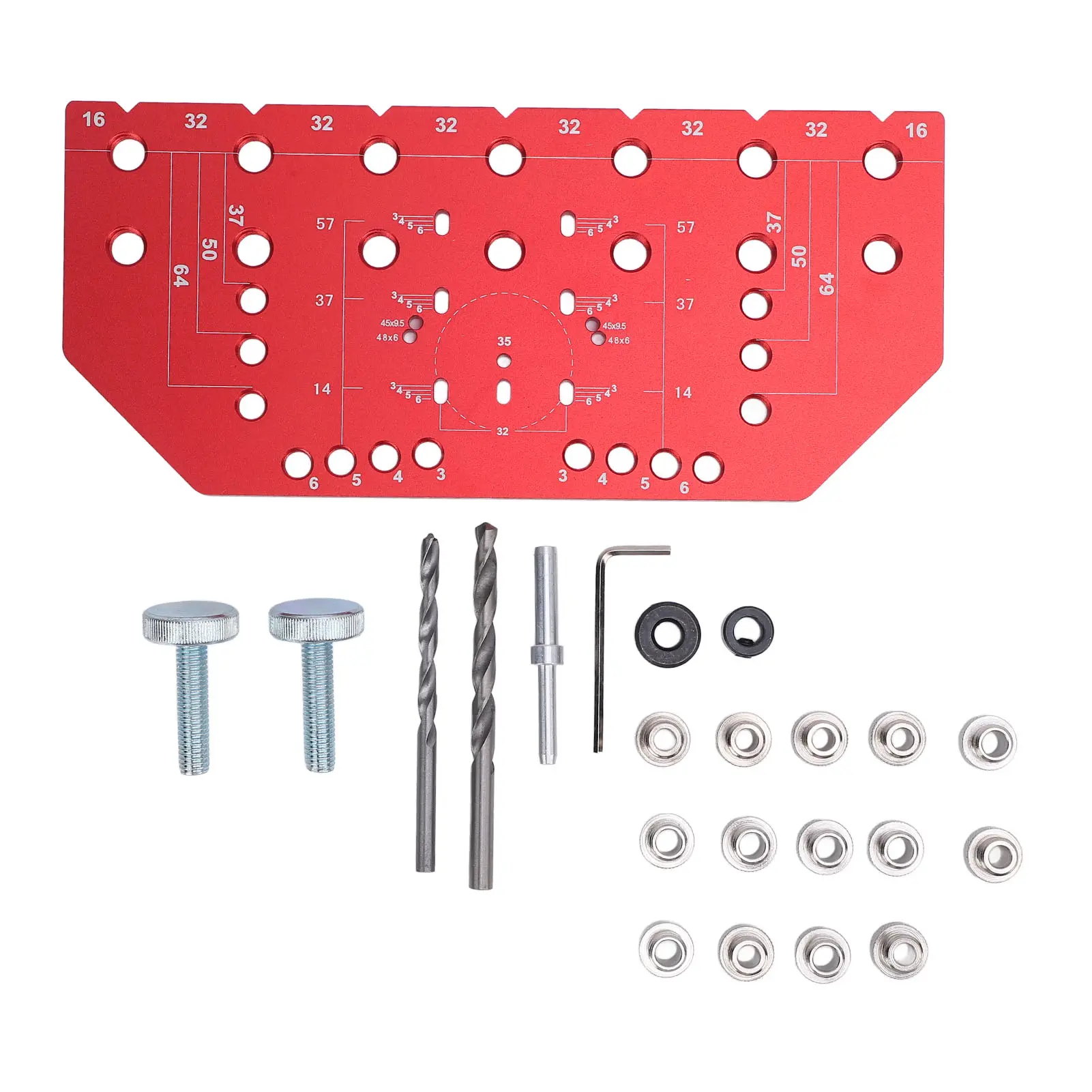 Shelf Pin Hinge Jig Aluminum Alloy 35mm  DIY 2 in 1 Cabinet Shelf Hole Jig 1/4 Inch 5mm Drill Bits for Woodworking