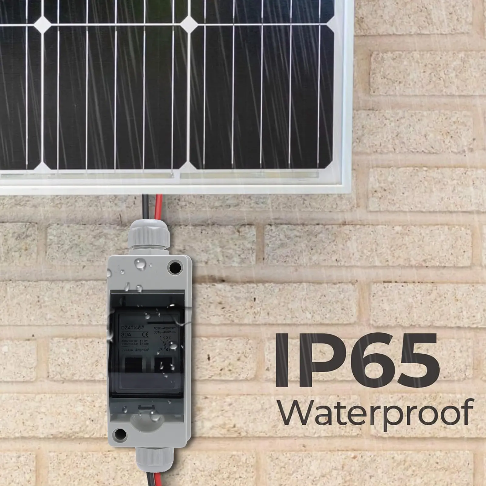 Solar Panel Disconnect Switch 30A DC AC Shut Off 2 Poles Outdoor Home Miniature PV Circuit Breaker Box IP65 Water Proof