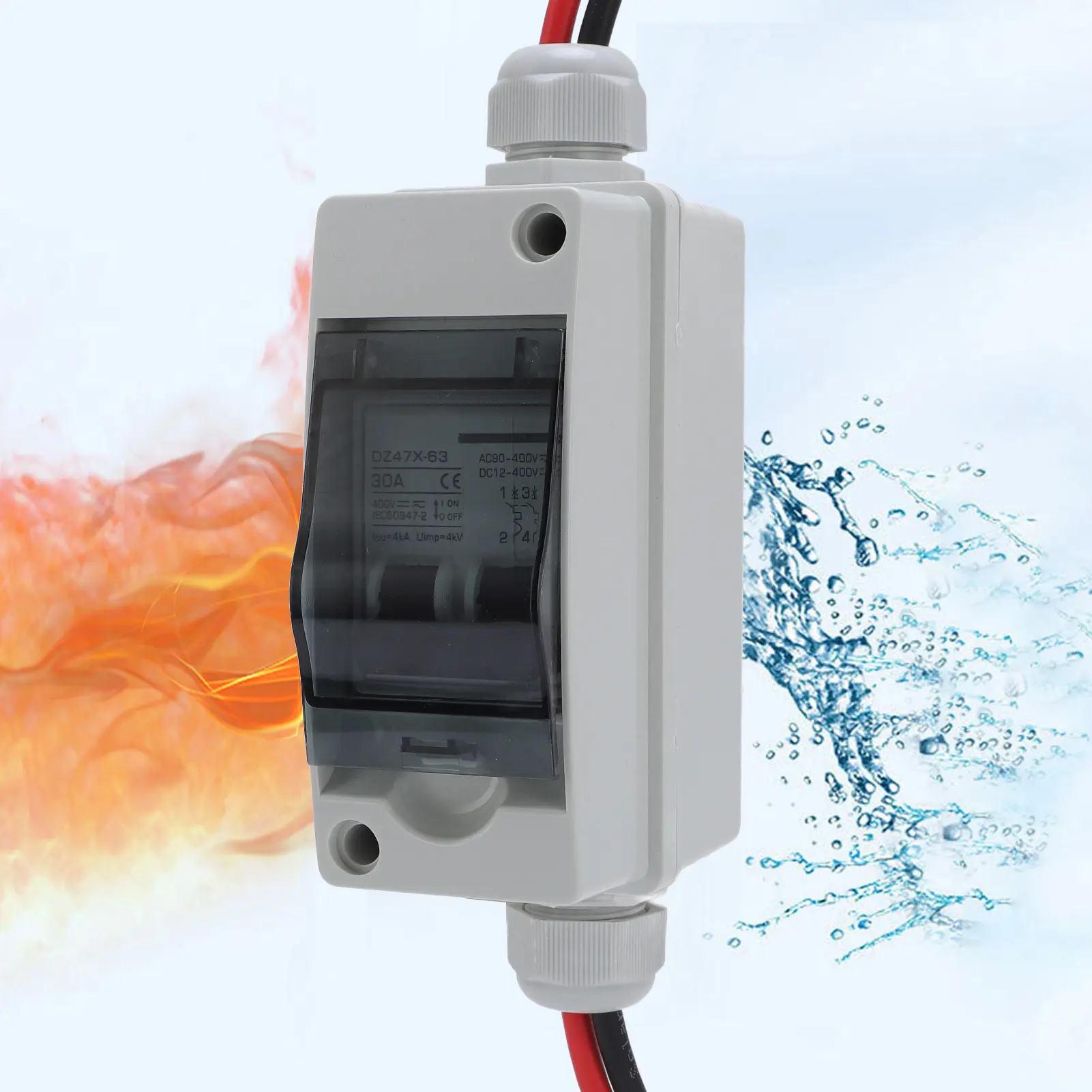 Solar Panel Disconnect Switch 30A DC AC Shut Off 2 Poles Outdoor Home Miniature PV Circuit Breaker Box IP65 Water Proof