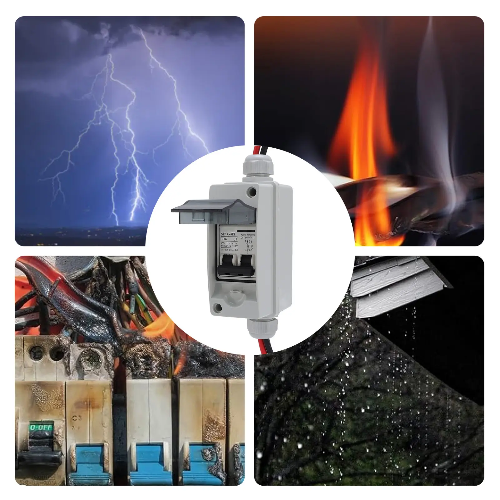 Solar Panel Disconnect Switch 30A DC AC Shut Off 2 Poles Outdoor Home Miniature PV Circuit Breaker Box IP65 Water Proof