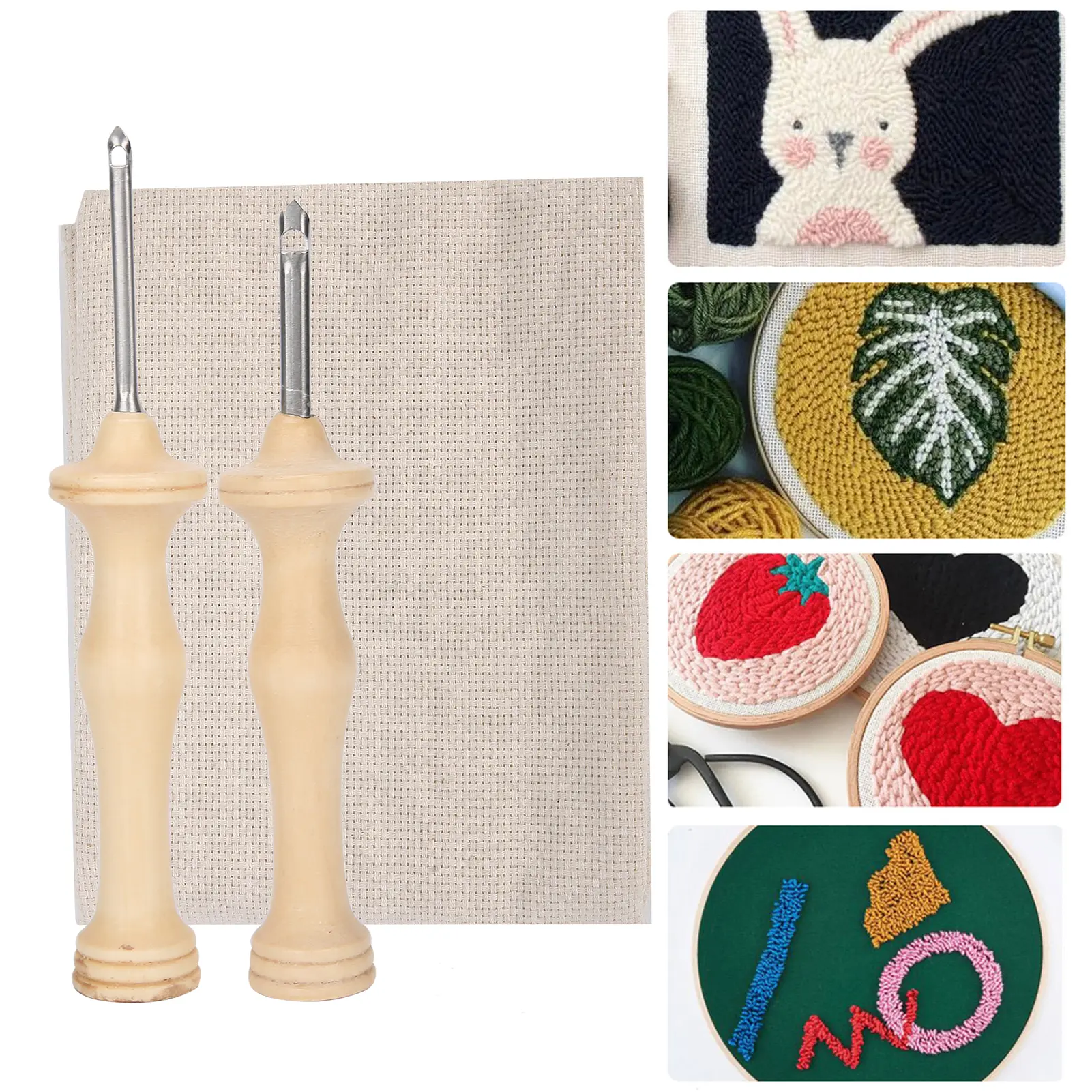 Embroidery Punch Pens Cloth Sewing Embroidery Needles Weaving Tool with Wooden Handle Embroidery Punch needle Weaving Tool