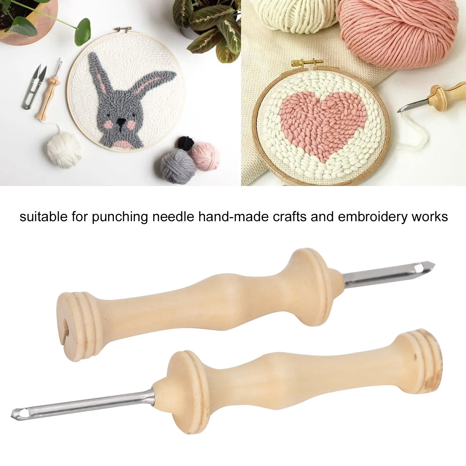 Embroidery Punch Pens Cloth Sewing Embroidery Needles Weaving Tool with Wooden Handle Embroidery Punch needle Weaving Tool