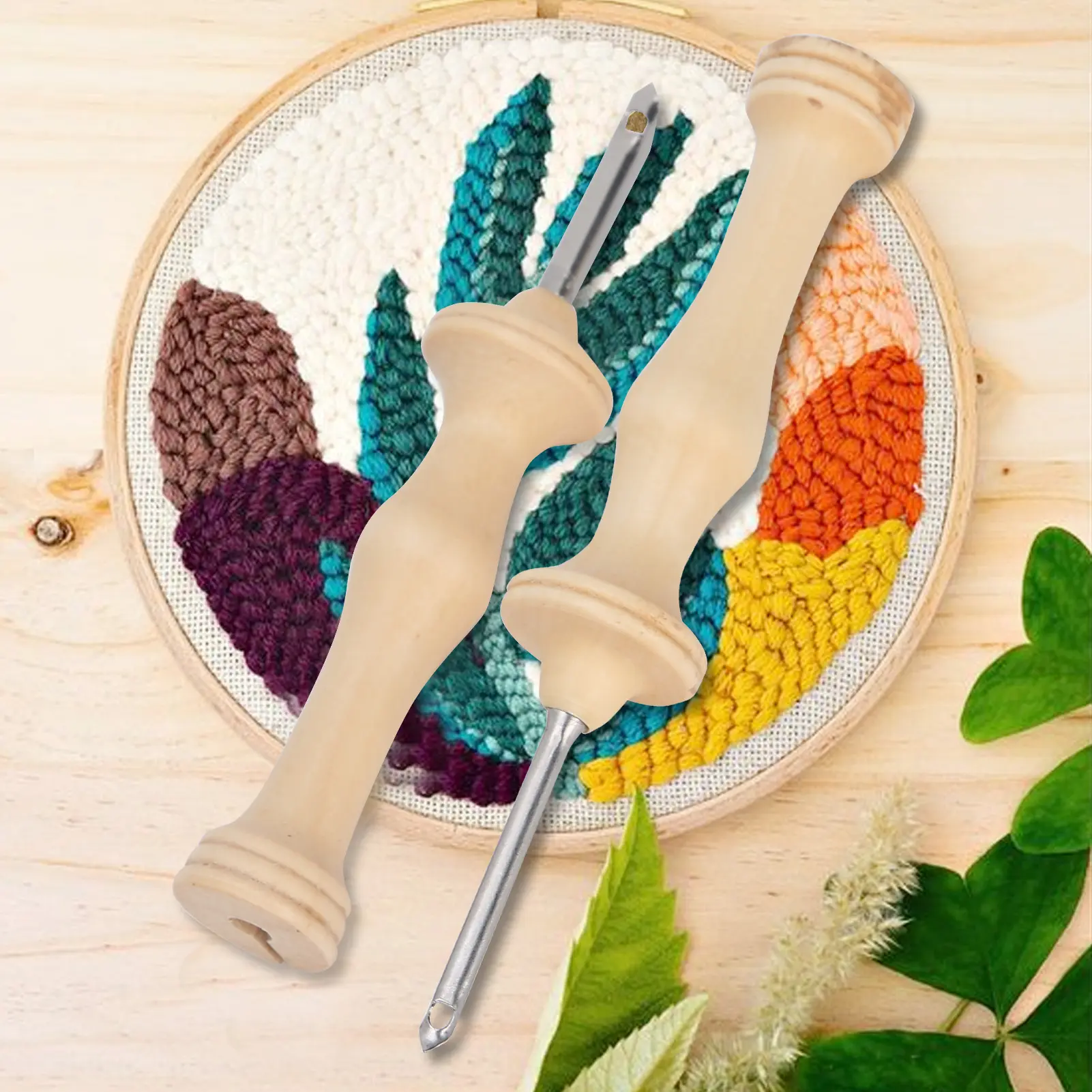 Embroidery Punch Pens Cloth Sewing Embroidery Needles Weaving Tool with Wooden Handle Embroidery Punch needle Weaving Tool