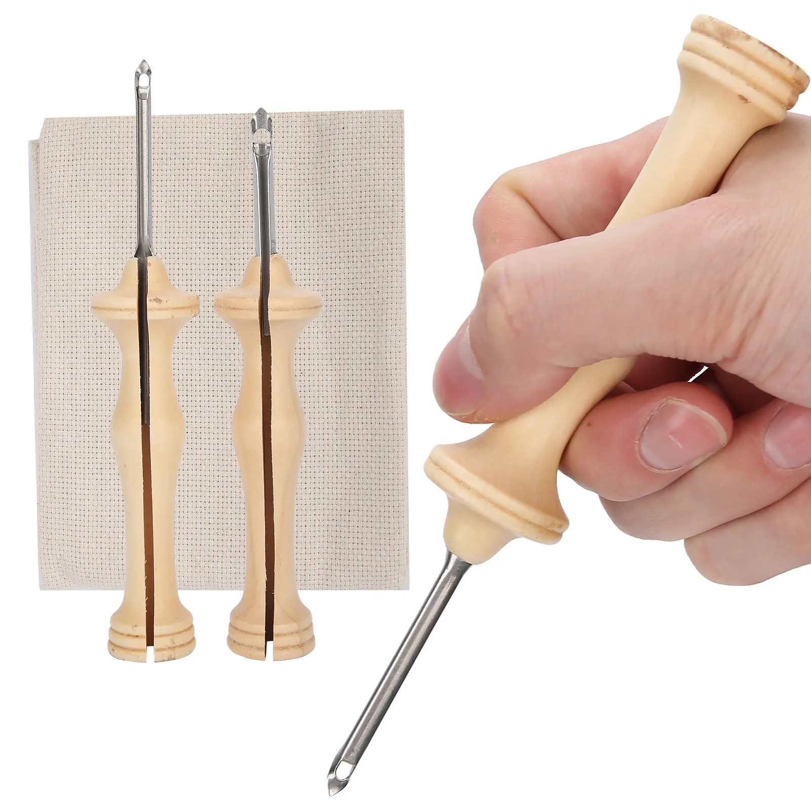 Embroidery Punch Pens Cloth Sewing Embroidery Needles Weaving Tool with Wooden Handle Embroidery Punch needle Weaving Tool