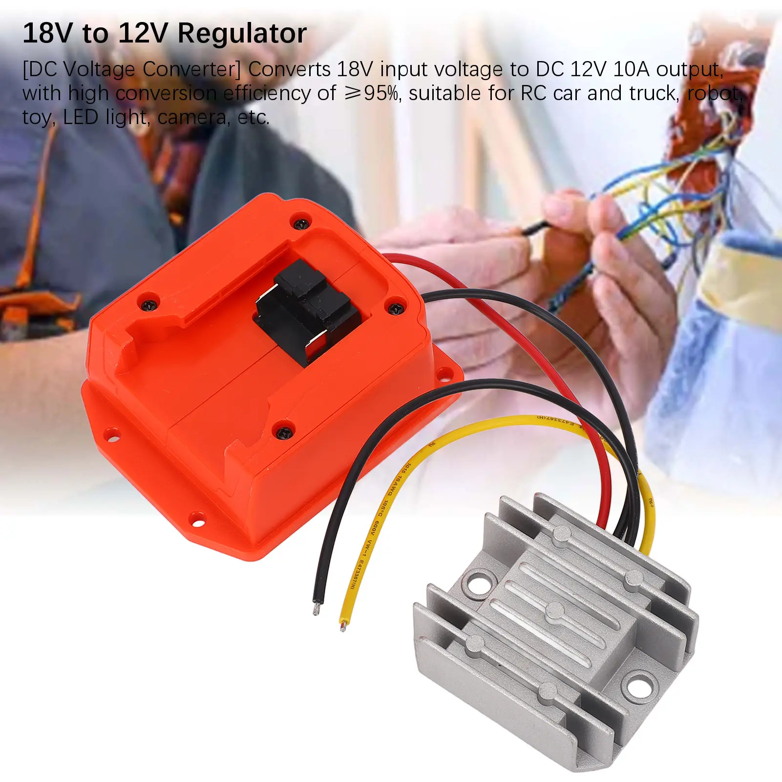 Voltage Reducer 14AWG Wire ABS Battery Adapter 18V To 12V Converter 10A 120W Aluminum Alloy Shell for LED Light Solar Panel