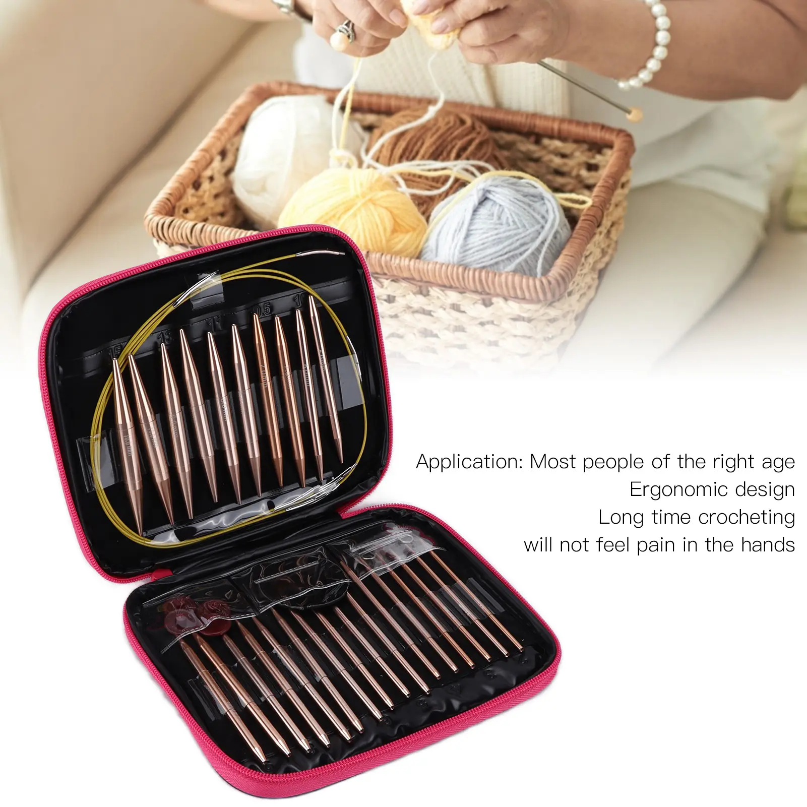 Circular Needle Interchangeable  Gold Color Weaving Crochet with Storage Case for Knitting Circular Knitting Needles