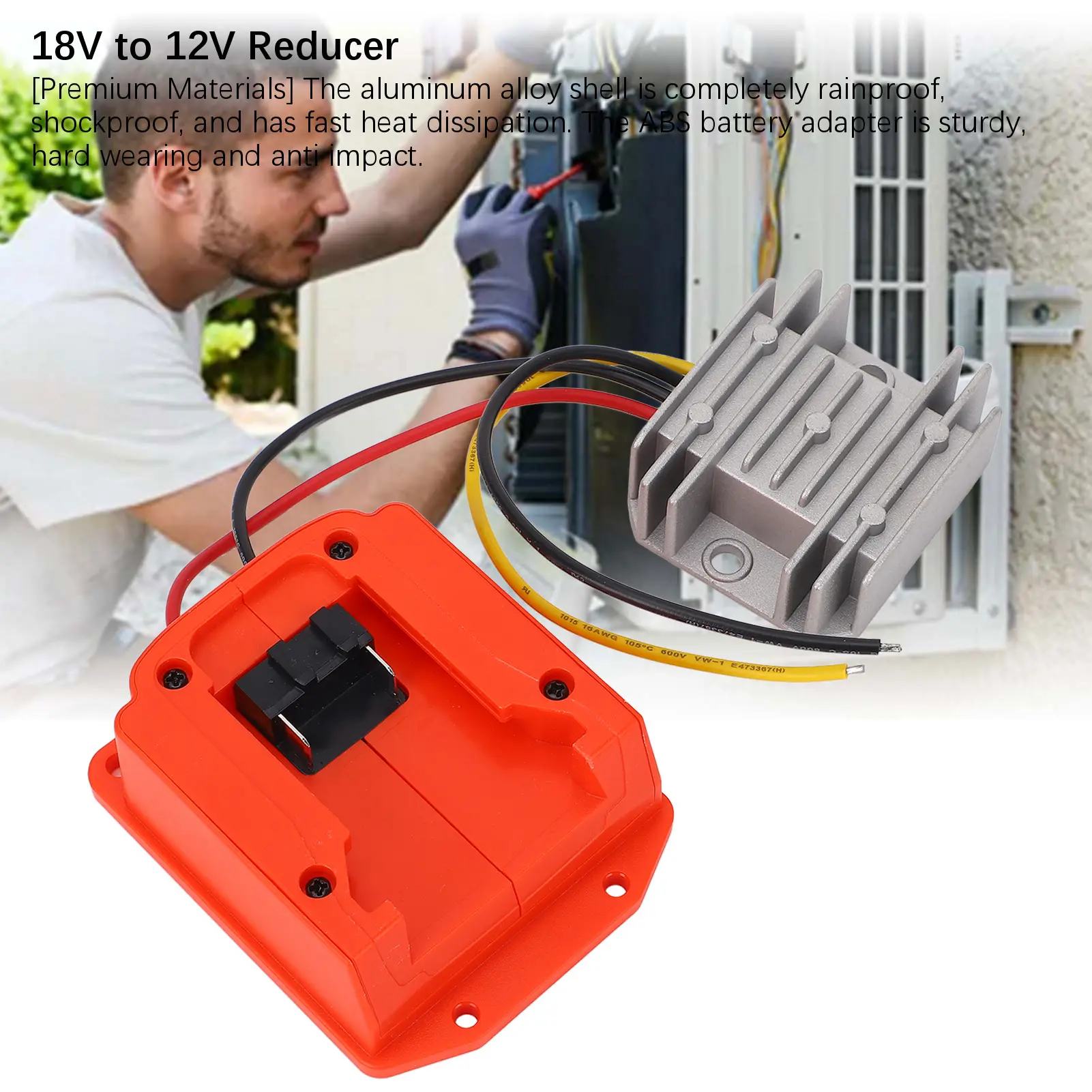 Voltage Reducer 14AWG Wire ABS Battery Adapter 18V To 12V Converter 10A 120W Aluminum Alloy Shell for LED Light Solar Panel
