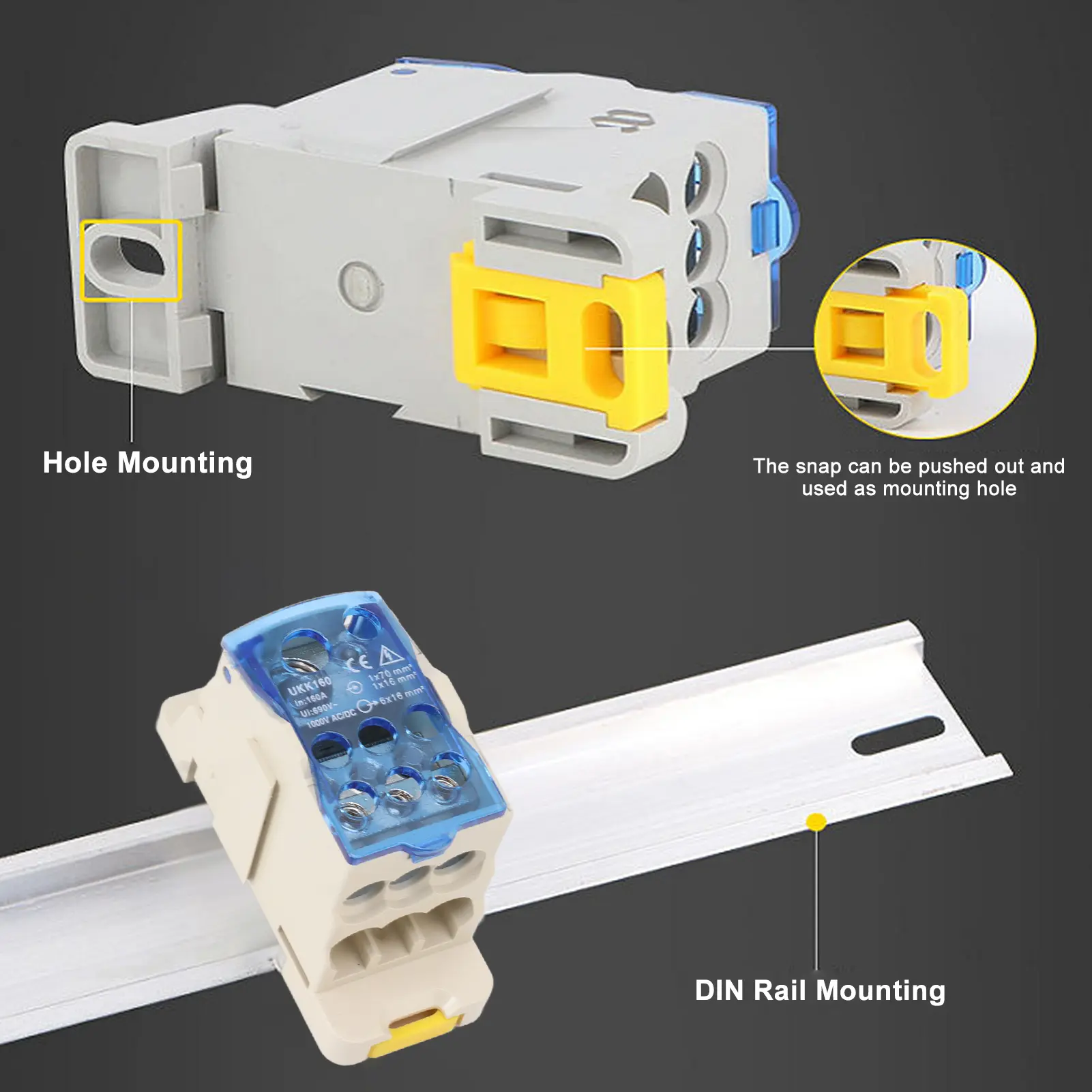 Distribution Box DIN Rail Power Junction Box Electrical Terminal Block Connector Distribution Box AC DC1000V Power Junction Box