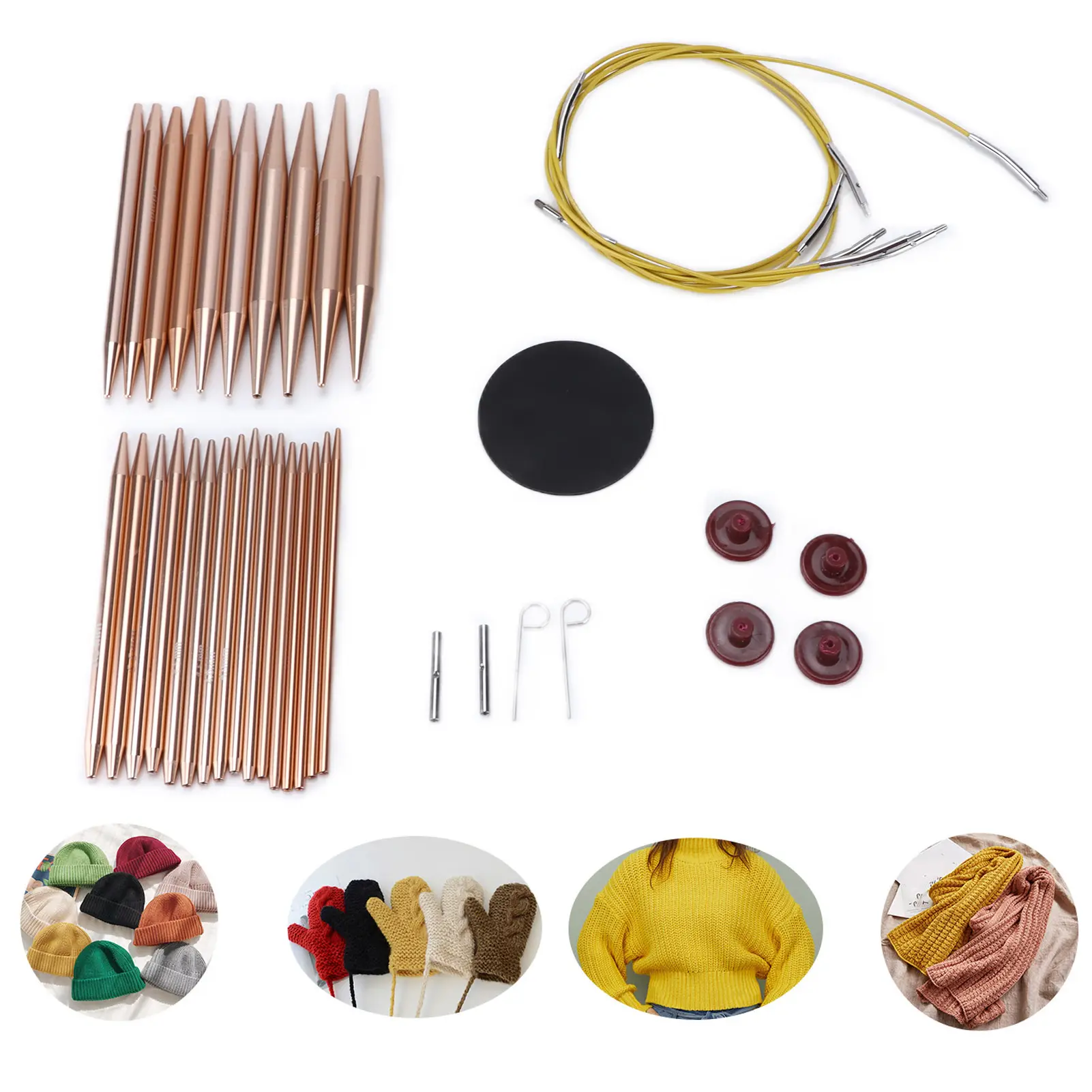 Circular Needle Interchangeable  Gold Color Weaving Crochet with Storage Case for Knitting Circular Knitting Needles