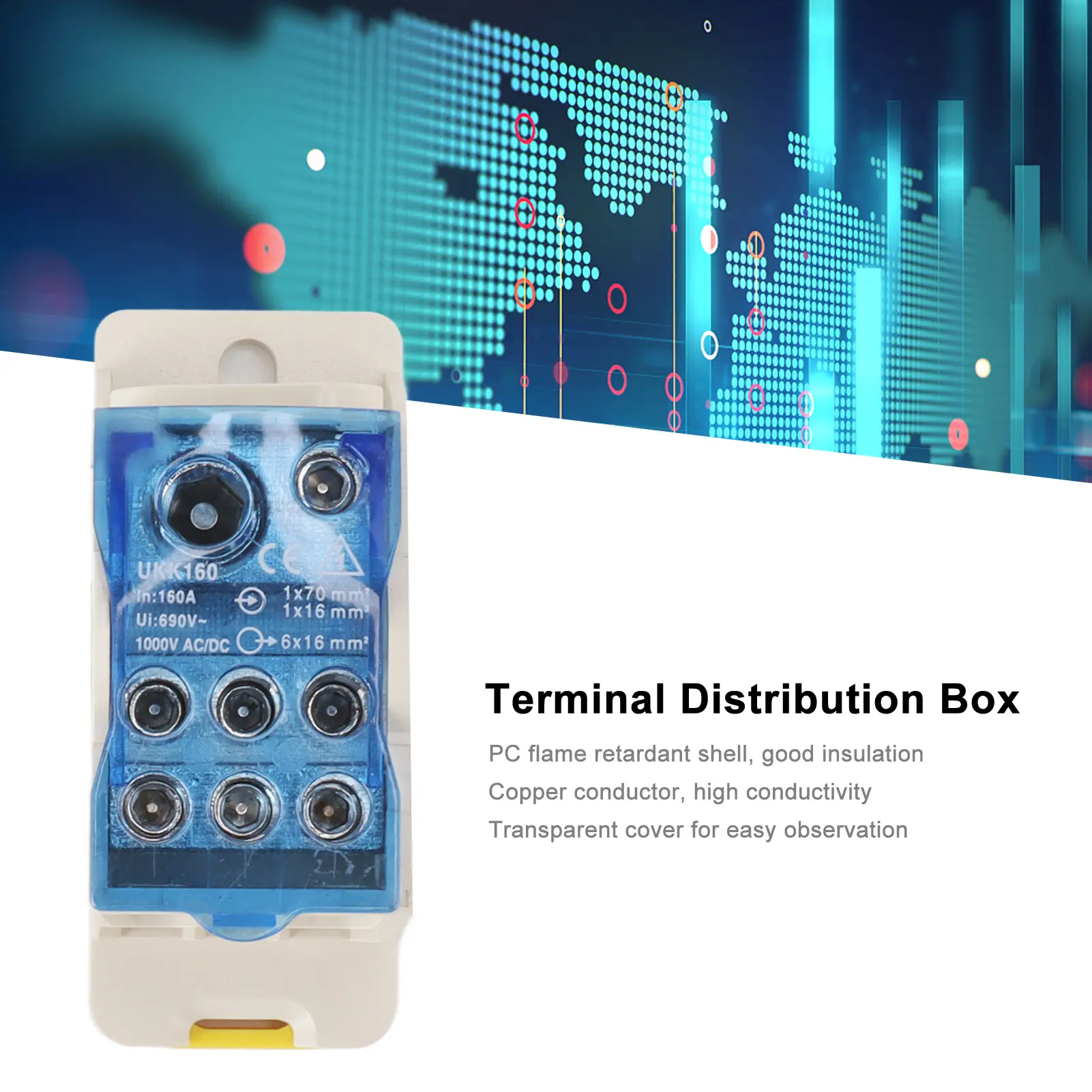 Distribution Box DIN Rail Power Junction Box Electrical Terminal Block Connector Distribution Box AC DC1000V Power Junction Box