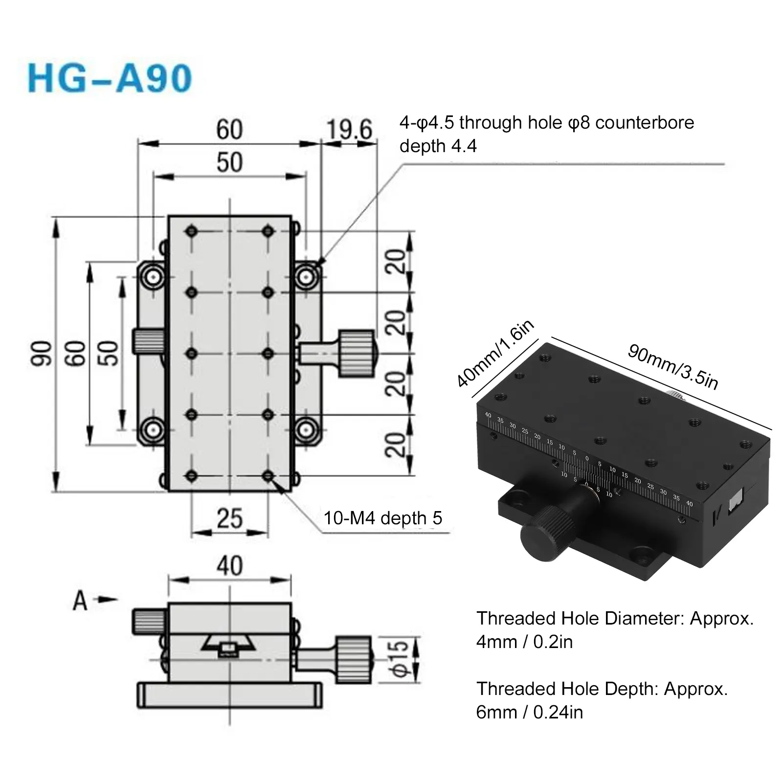Hardware Tools Manual Adjustable  X Axes Sliding Trimming Stage Hardware Tools 40 x 90mm -A90 Manual Sliding