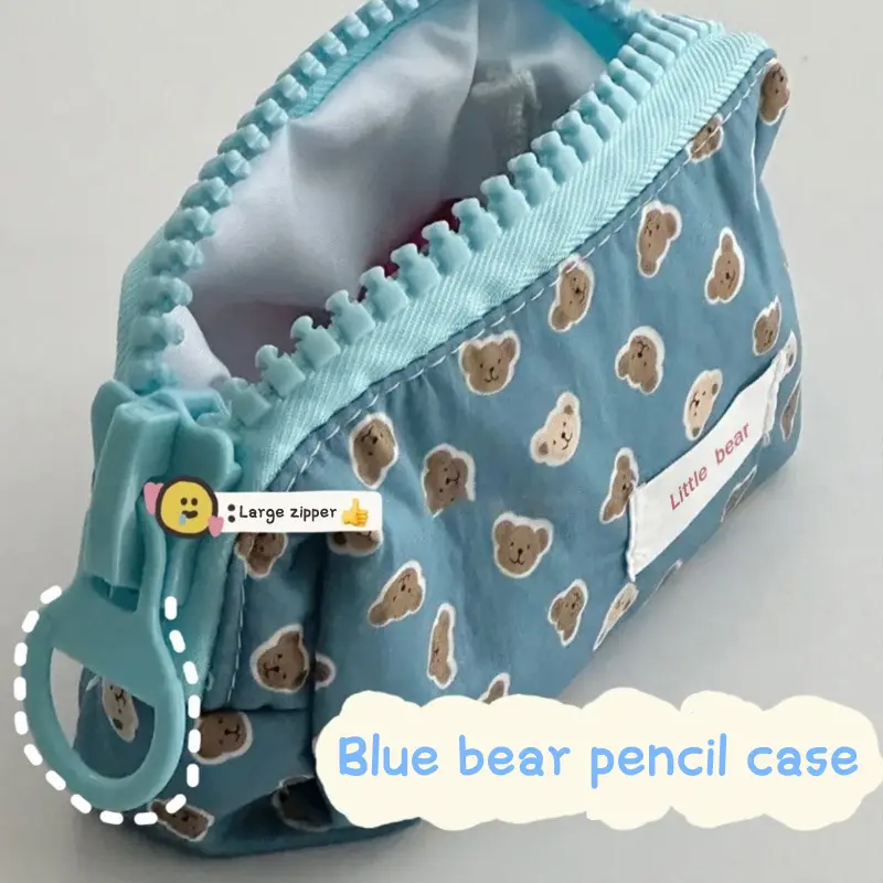 1PC Pencil Case High Capacity Color Fashion Modern Minimalist Stationery Box Blue Print Smooth Thickened Edging Little Bear
