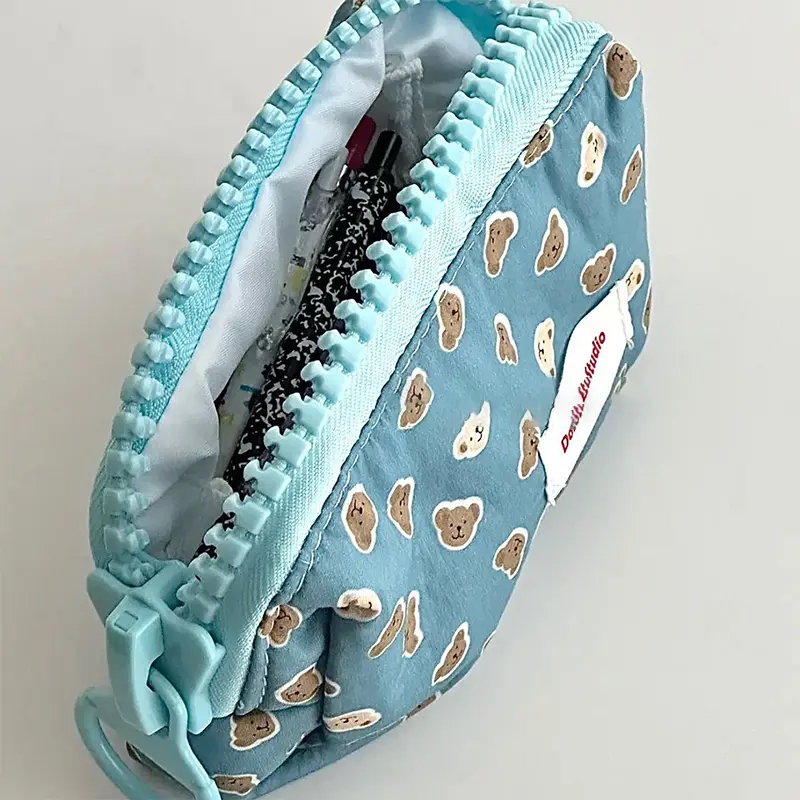 1PC Pencil Case High Capacity Color Fashion Modern Minimalist Stationery Box Blue Print Smooth Thickened Edging Little Bear
