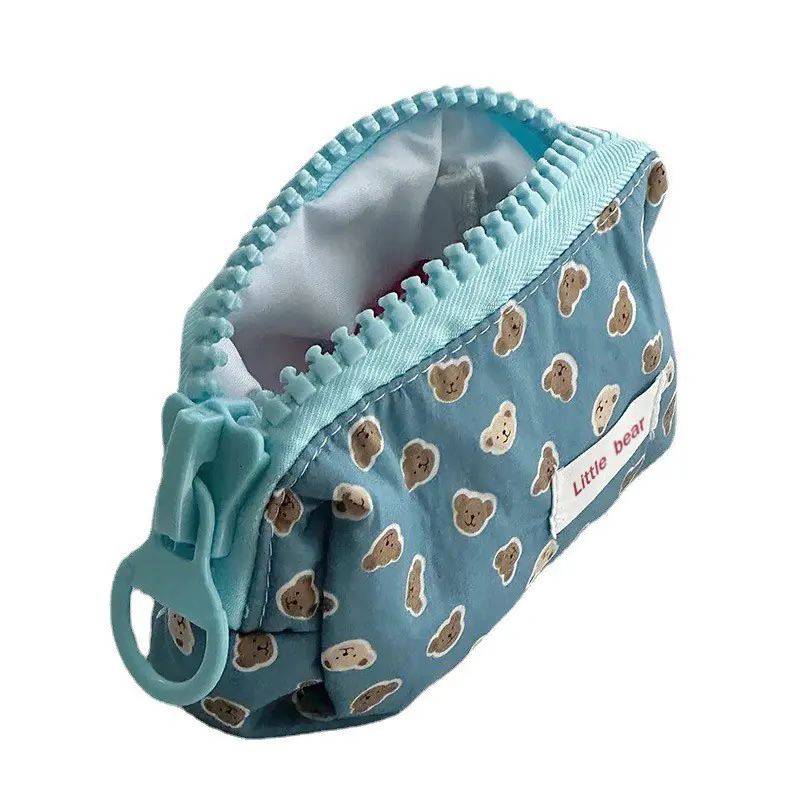 1PC Pencil Case High Capacity Color Fashion Modern Minimalist Stationery Box Blue Print Smooth Thickened Edging Little Bear