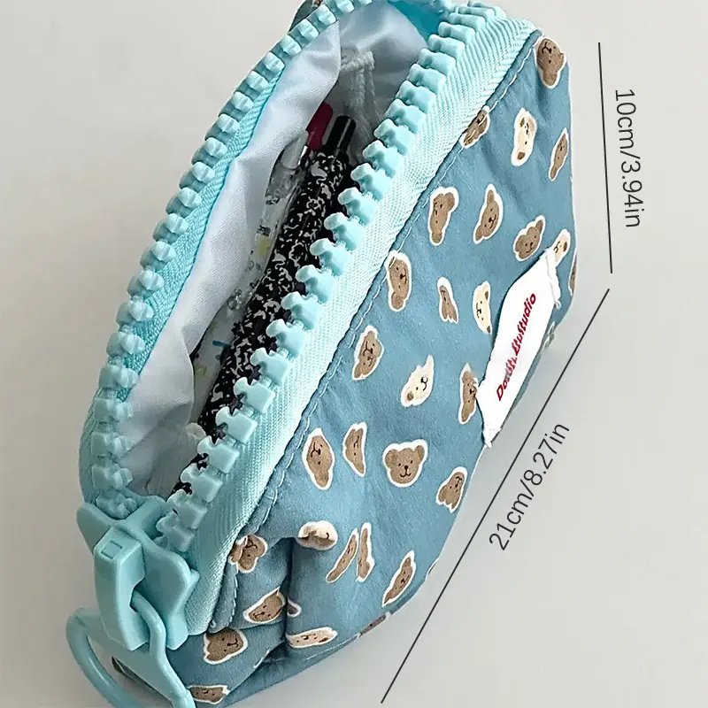 1PC Pencil Case High Capacity Color Fashion Modern Minimalist Stationery Box Blue Print Smooth Thickened Edging Little Bear