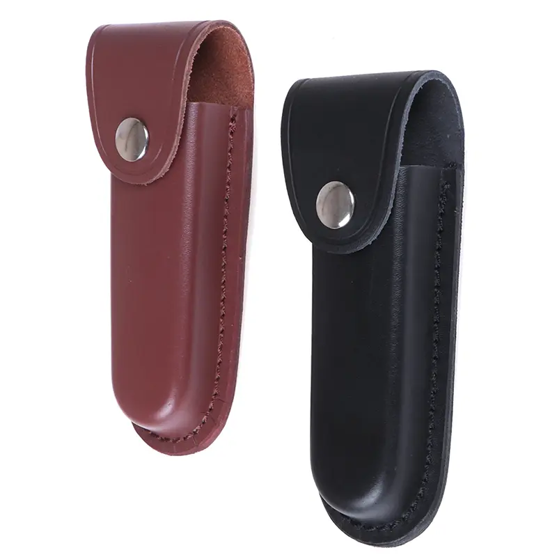 1pc Fold Knife Tool Flashlight Belt Loop Case Holder Leather Sheath Holster Pouch Bag Pocket Hunt Camp Outdoor Carry Multi Gear