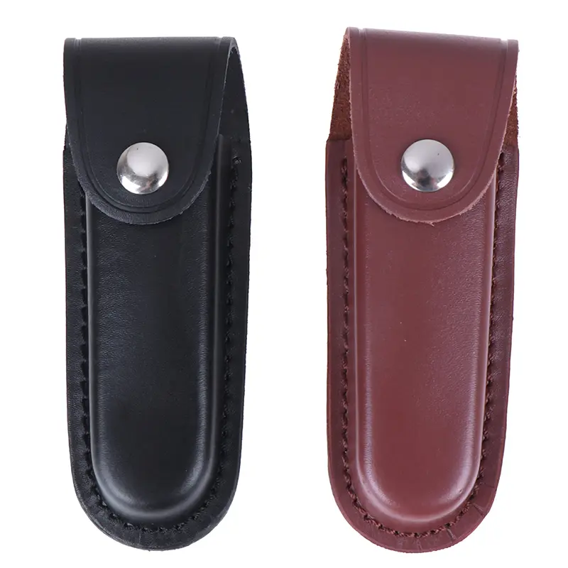 1pc Fold Knife Tool Flashlight Belt Loop Case Holder Leather Sheath Holster Pouch Bag Pocket Hunt Camp Outdoor Carry Multi Gear