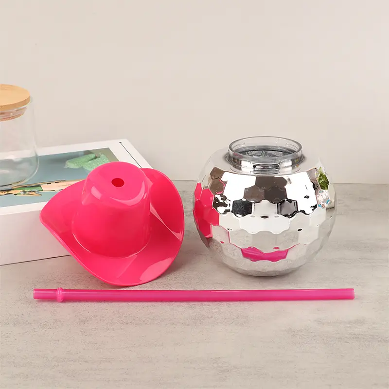 1Pc 600ml Unique Disco Ball Cups Cowboy Cup With Straws Flashing Cocktail Electroplating Drinking