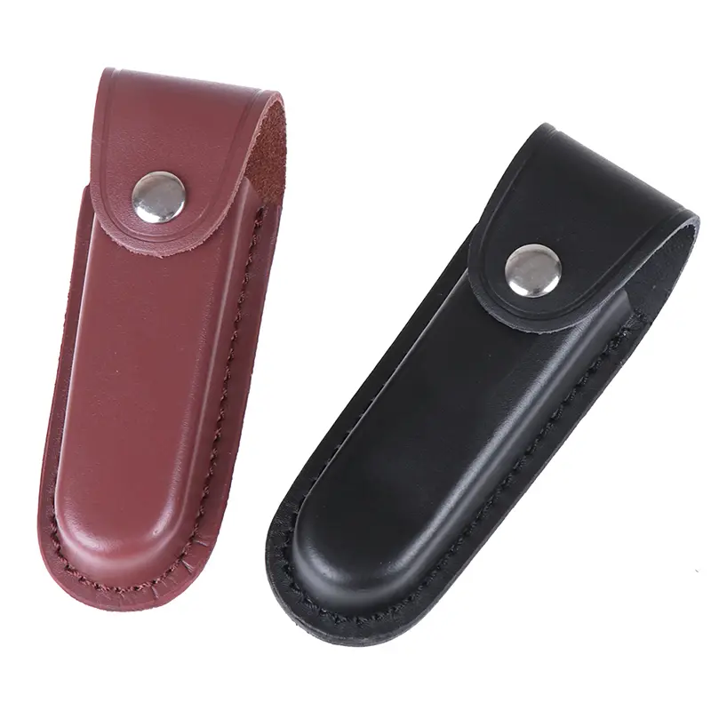 1pc Fold Knife Tool Flashlight Belt Loop Case Holder Leather Sheath Holster Pouch Bag Pocket Hunt Camp Outdoor Carry Multi Gear