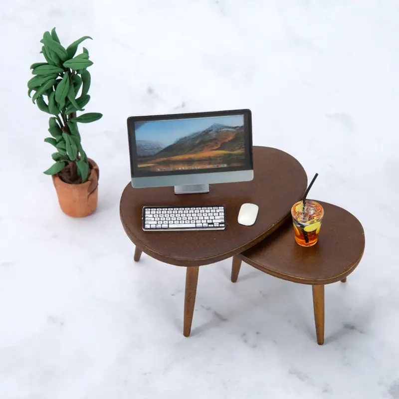 1 Set 1:12 Dollhouse Miniature Wooden Furniture Triangle Coffee Table Computer Desk Tea Model Living Room Home Decor Toy