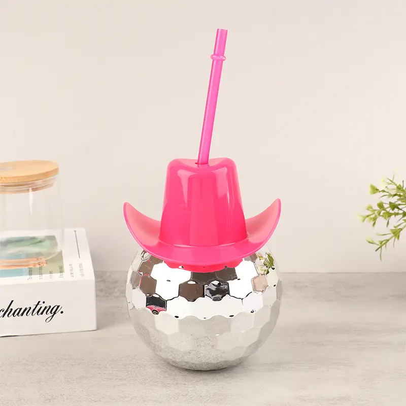 1Pc 600ml Unique Disco Ball Cups Cowboy Cup With Straws Flashing Cocktail Electroplating Drinking