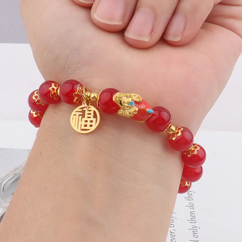 2024 Chinese Style Dragon Year Lucky Braided Rope Bracelet Beads Couple Friend Christmas New Gift 1 Pc
