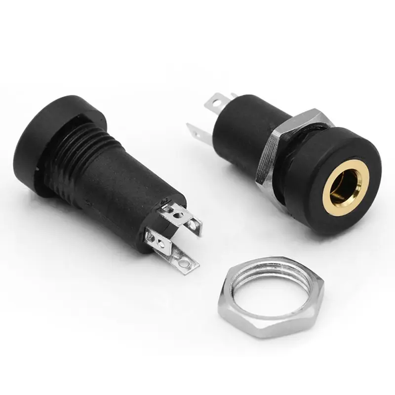 1pc PJ392A 3.5MM Audio Jack Socket 3 Pole Black Stereo Solder Panel Mount Three Or Four Feet With Internal Screw Thread