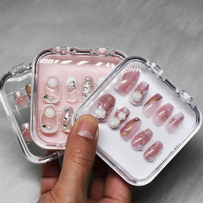 Transparent Nail Art Organizer Plastic Packaging Box Enhancement Storage Jewelry Necklace Display Gift