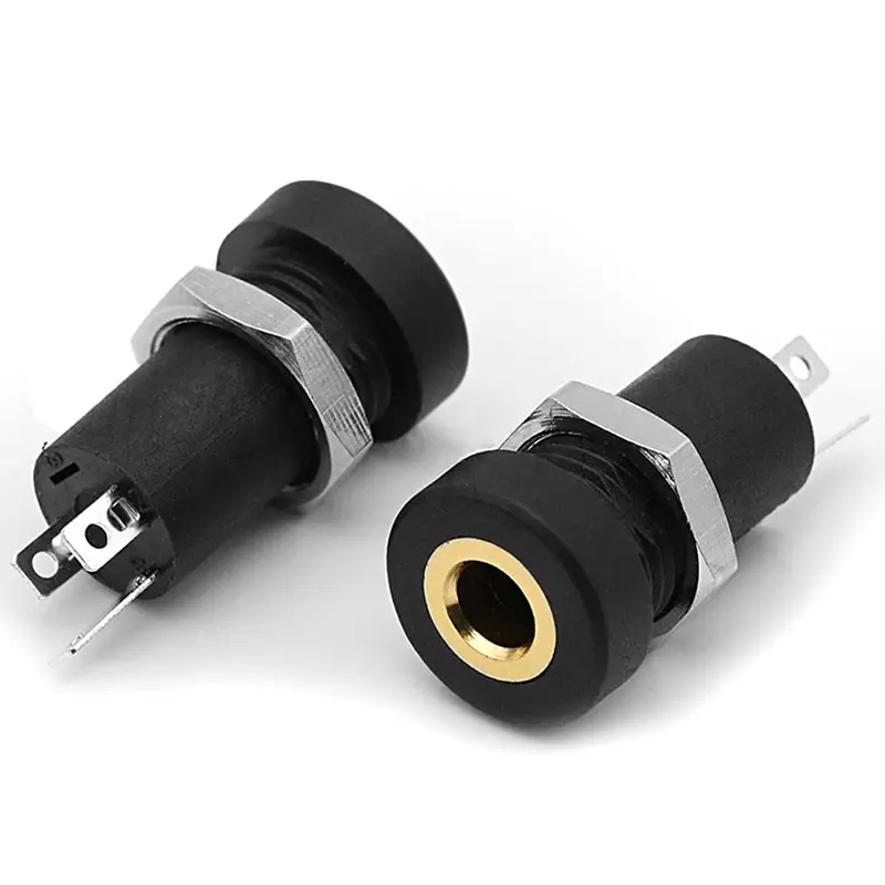 1pc PJ392A 3.5MM Audio Jack Socket 3 Pole Black Stereo Solder Panel Mount Three Or Four Feet With Internal Screw Thread
