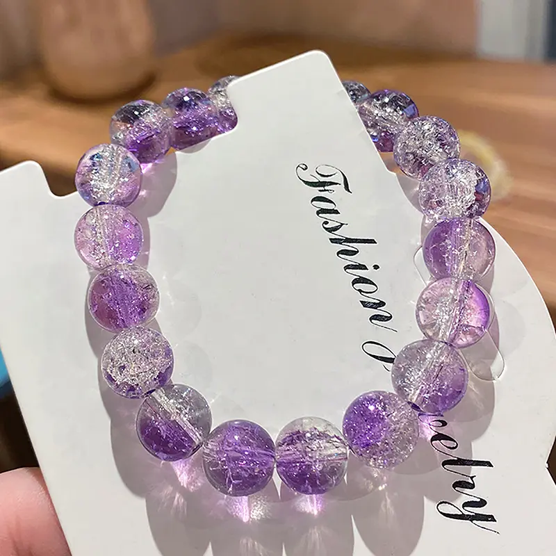 Women's Cracked Quartz Crystal Beaded Round Glass Beads Stretch Bracelet Bangle Bracelets Women Girl Charm Wrap Jewelry