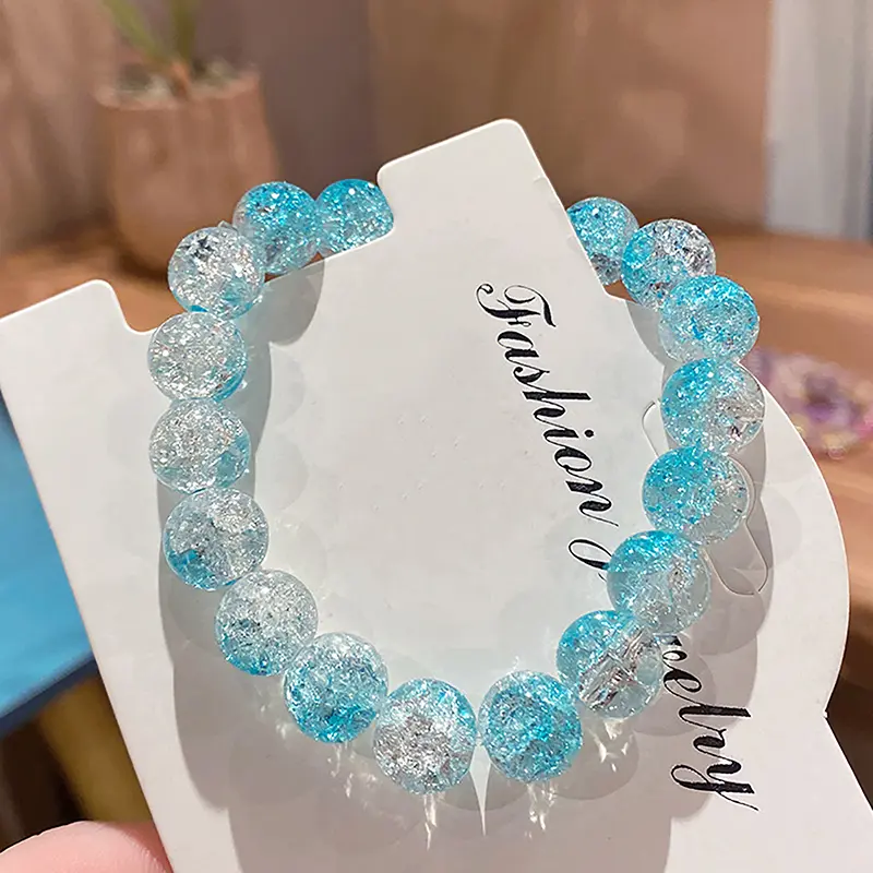 Women's Cracked Quartz Crystal Beaded Round Glass Beads Stretch Bracelet Bangle Bracelets Women Girl Charm Wrap Jewelry