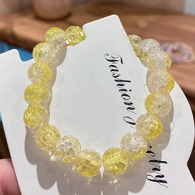 Women's Cracked Quartz Crystal Beaded Round Glass Beads Stretch Bracelet Bangle Bracelets Women Girl Charm Wrap Jewelry