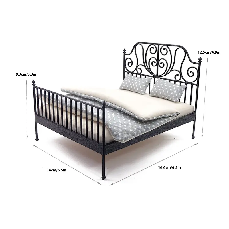 1Pc 1/12 Dollhouse Miniature Metal Bed Furniture With Pillow Toy for Children Dollhouse Decoration Accessories