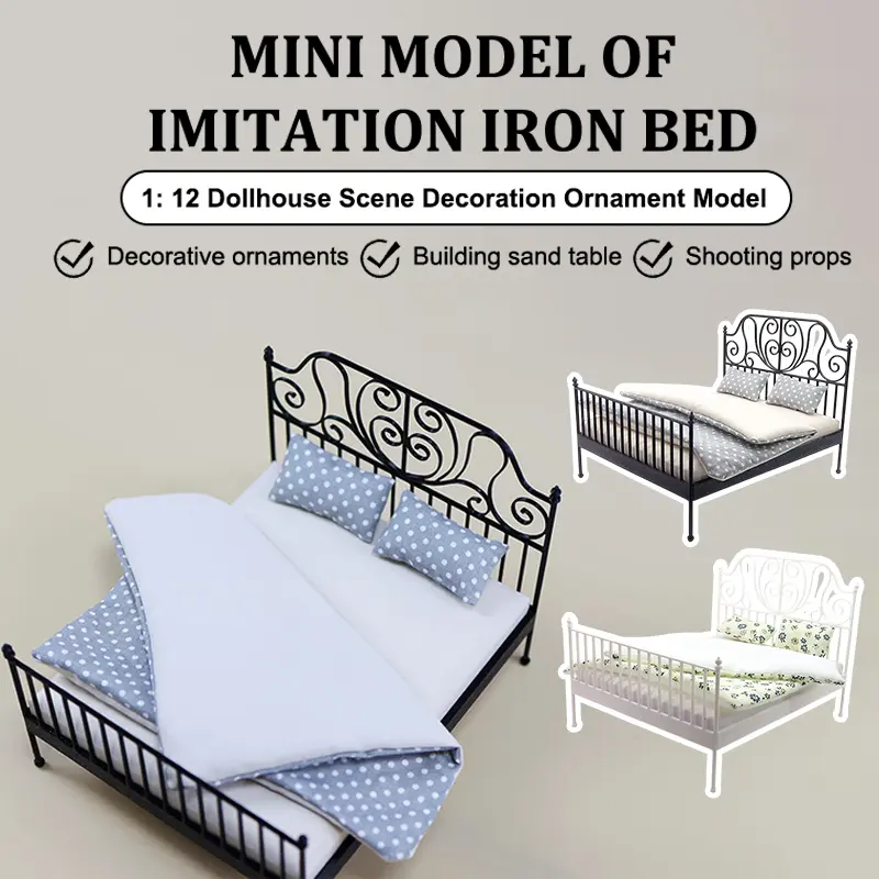 1Pc 1/12 Dollhouse Miniature Metal Bed Furniture With Pillow Toy for Children Dollhouse Decoration Accessories