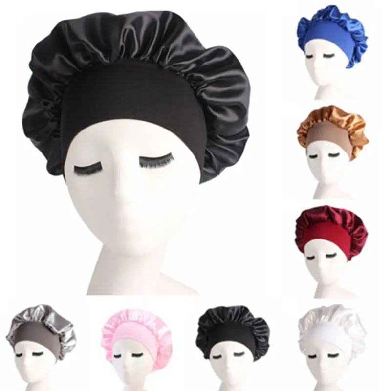 New Solid Satin Bonnet Sleep Hat Night Hair Care Shower Unisex Cap Styling Tool