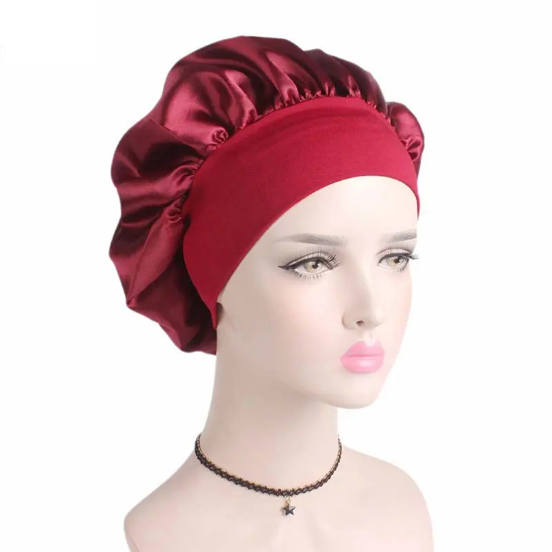 New Solid Satin Bonnet Sleep Hat Night Hair Care Shower Unisex Cap Styling Tool