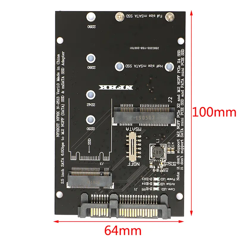 1pc M.2 NGFF MSATA To SATA 3.0 Adapter Hard Disk 2 In 1 Converter Reader Card With Cable For PC Laptop