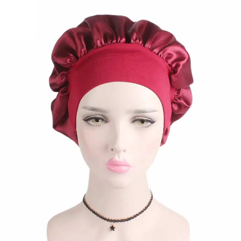 New Solid Satin Bonnet Sleep Hat Night Hair Care Shower Unisex Cap Styling Tool