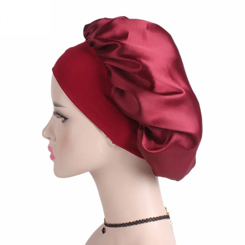 New Solid Satin Bonnet Sleep Hat Night Hair Care Shower Unisex Cap Styling Tool