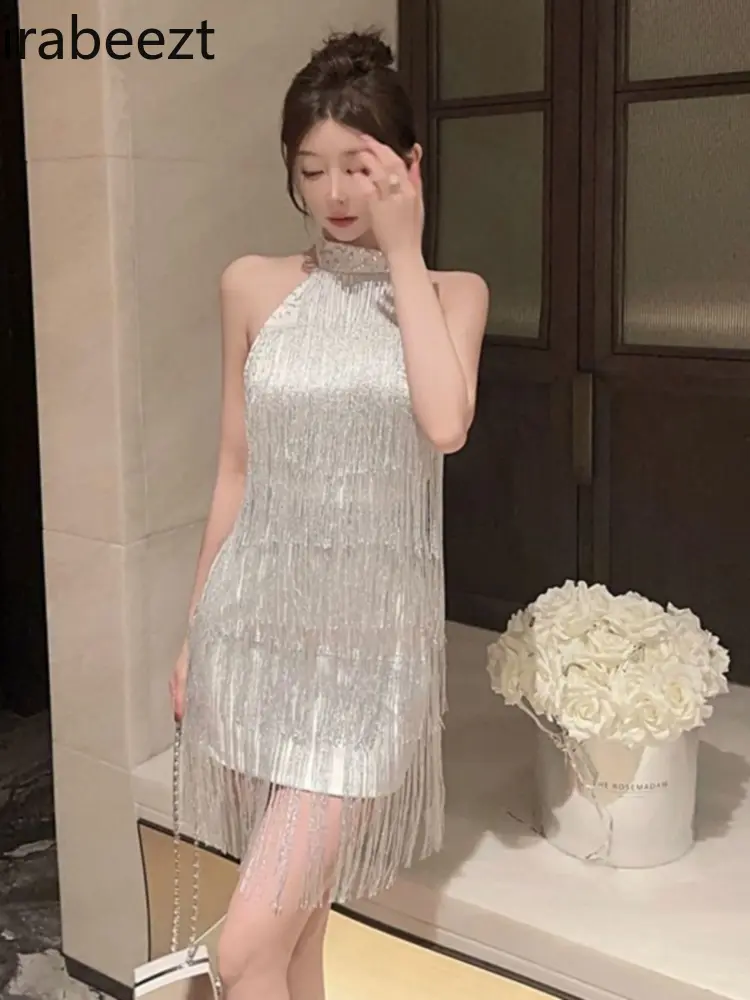 Party Birthday Party Glitter Fringed Halter Robe Fashion Trend Vestidos Elegantes Para Mujer LOOSE FIT Sleeveless Sexy Dress