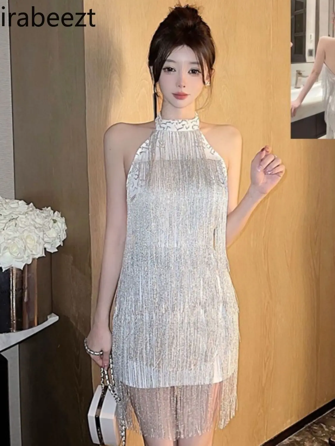 Party Birthday Party Glitter Fringed Halter Robe Fashion Trend Vestidos Elegantes Para Mujer LOOSE FIT Sleeveless Sexy Dress