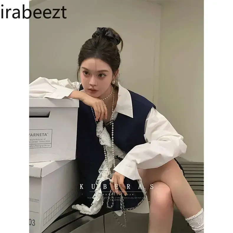 Niche Retro Design with Contrasting Colors Patchwork Lace Waistcoat Causal Women Autumn and Spring Sleeveless Vest