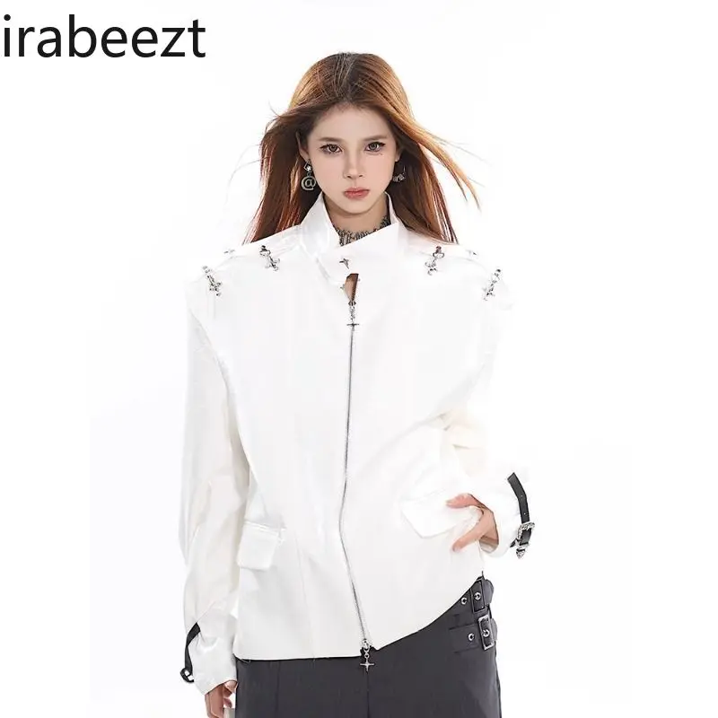 Autumn and Winter New Metallic Luster Flight Buckle American Suit Fabric Coat Men and Women Pilot Jackets Casaco Feminino
