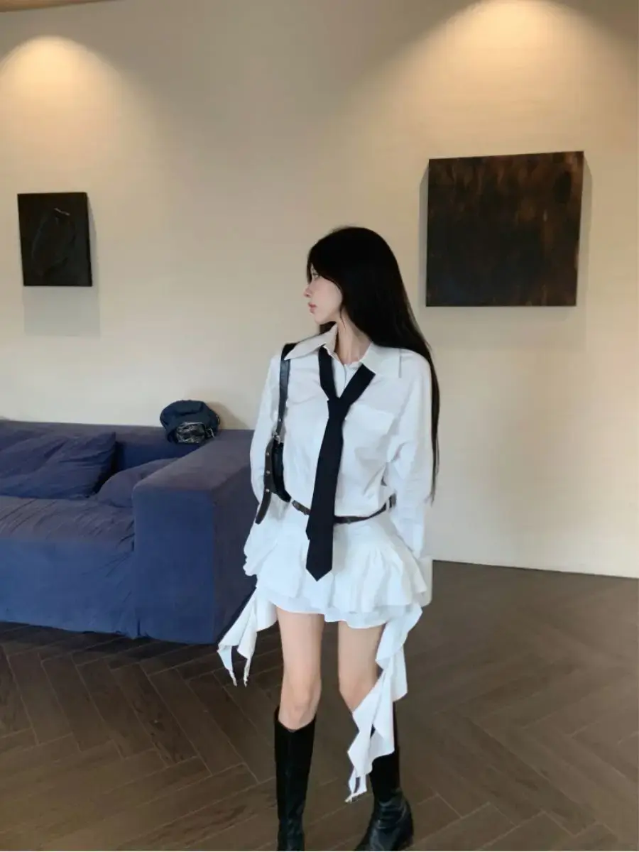 Casual Loose Blouse Dress Early Autumn New Style Slim-fit Girl's Dress Slight Strech Vestidos De Noche Juveniles White Dress