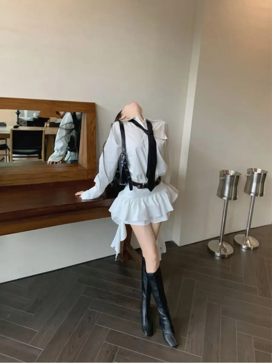 Casual Loose Blouse Dress Early Autumn New Style Slim-fit Girl's Dress Slight Strech Vestidos De Noche Juveniles White Dress