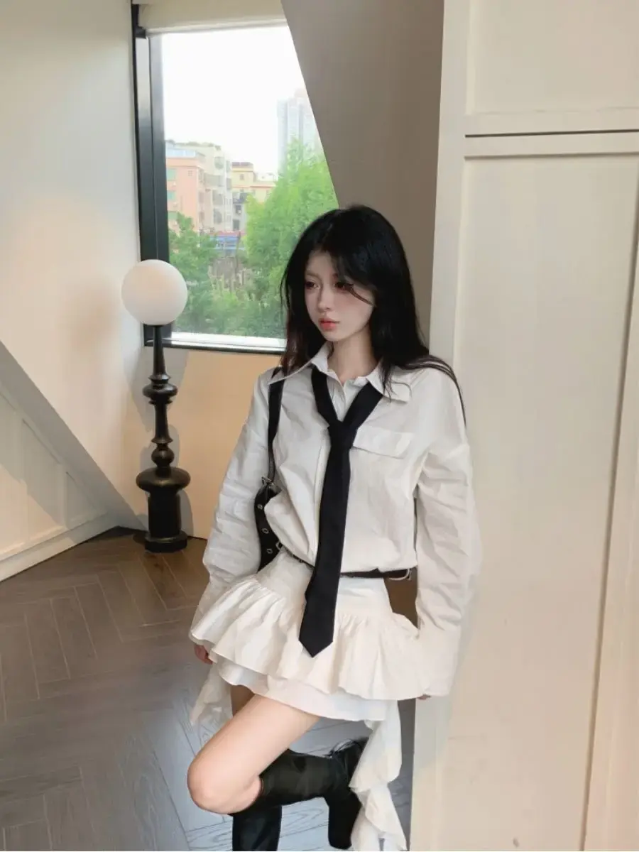 Casual Loose Blouse Dress Early Autumn New Style Slim-fit Girl's Dress Slight Strech Vestidos De Noche Juveniles White Dress