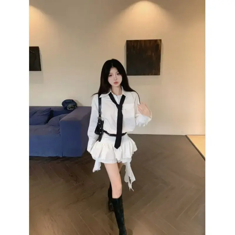 Casual Loose Blouse Dress Early Autumn New Style Slim-fit Girl's Dress Slight Strech Vestidos De Noche Juveniles White Dress
