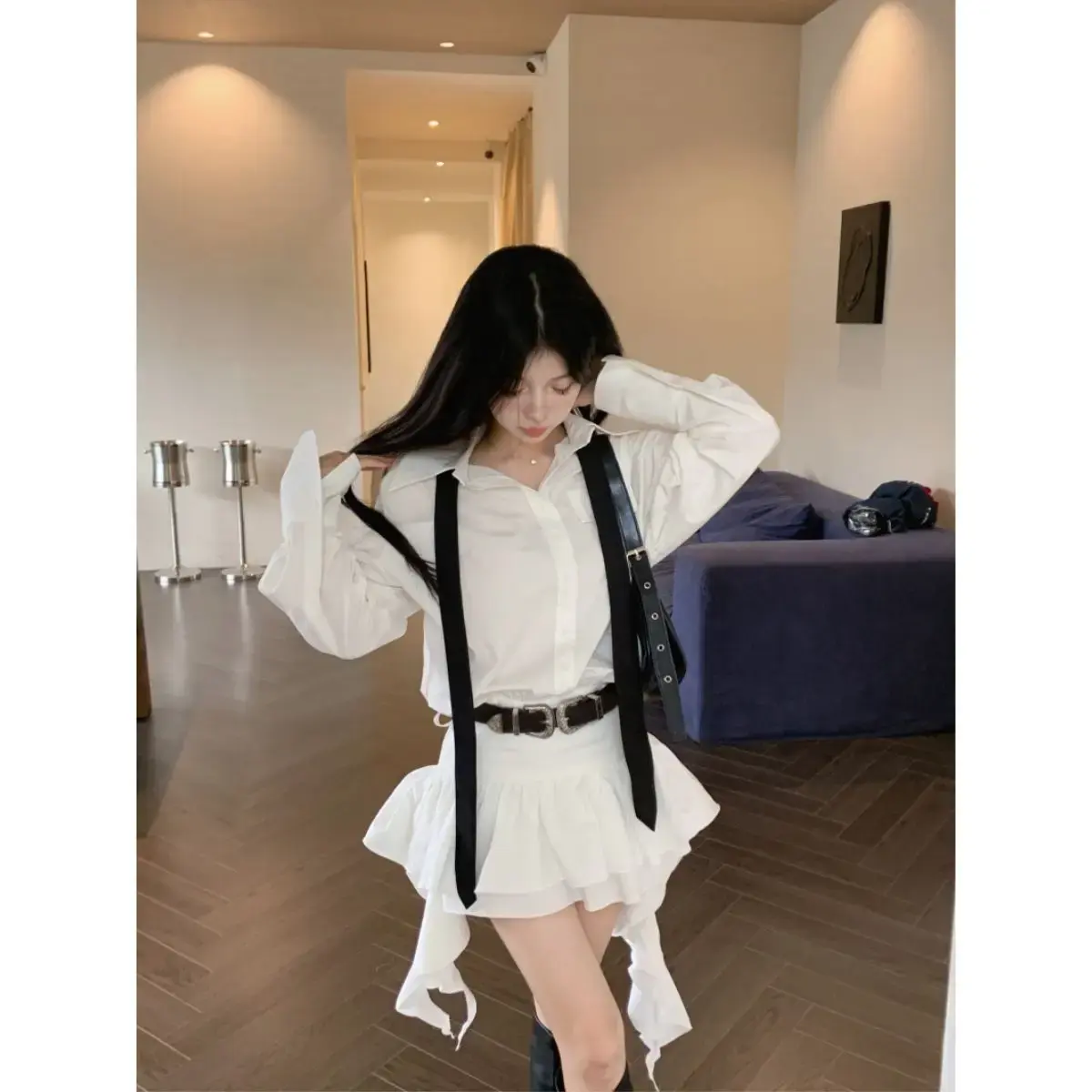 Casual Loose Blouse Dress Early Autumn New Style Slim-fit Girl's Dress Slight Strech Vestidos De Noche Juveniles White Dress