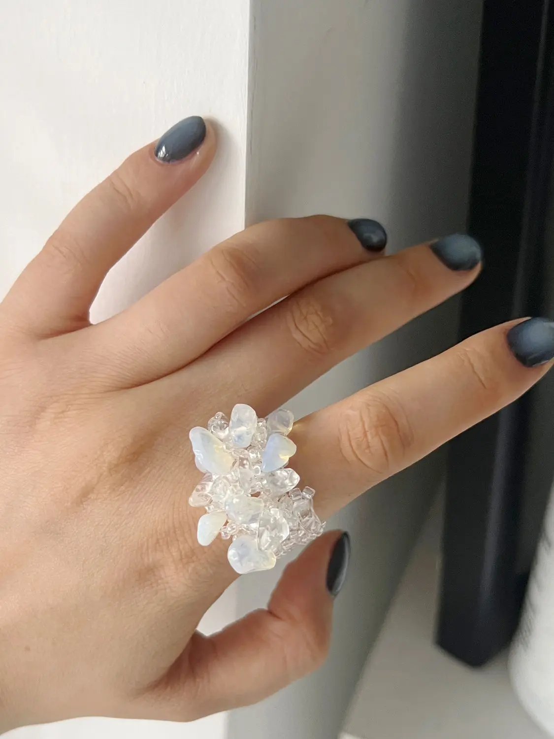 Korean Minority Braided Elastic Beaded Handmade Gravel Ring Personality Adjustable Index Finger Ring Female Retro Luxury
