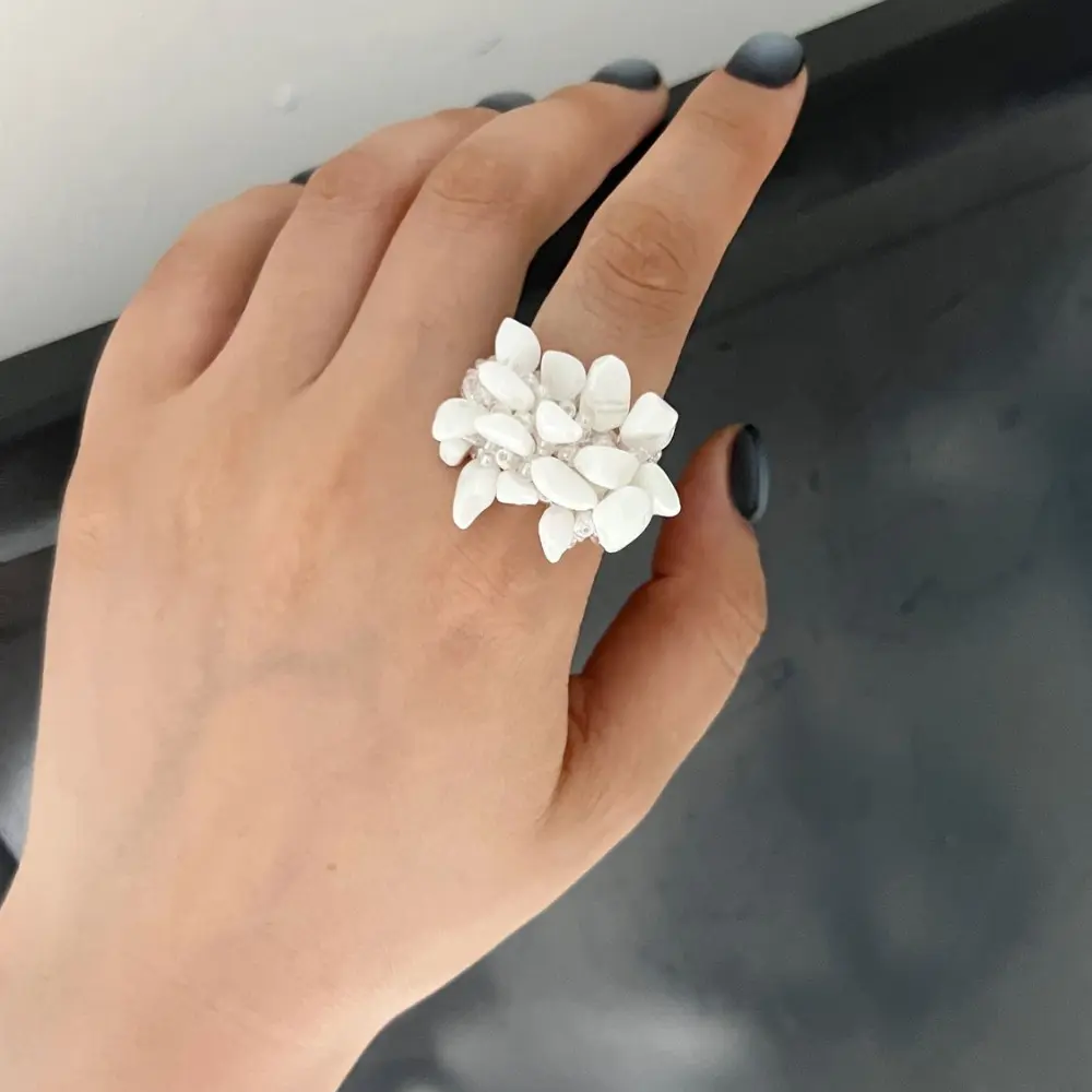 Korean Minority Braided Elastic Beaded Handmade Gravel Ring Personality Adjustable Index Finger Ring Female Retro Luxury